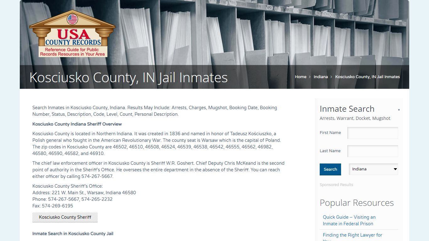 Kosciusko County, IN Jail Inmates | Name Search